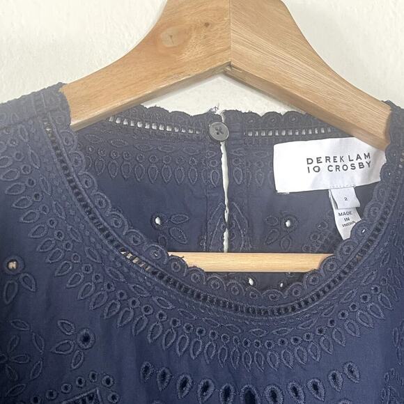 DEREK LAM 10 CROSBY NAVY BLUE EMBROIDERED  SHORT  DRESS SIZE 2 - Picture 3 of 10